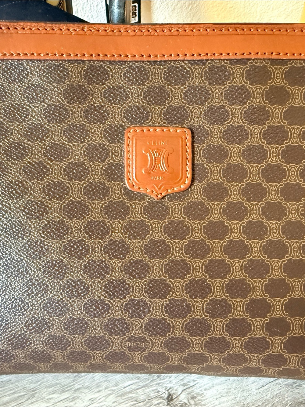 Vintage Celine Macadam Zip Portfolio Clutch Brown Coated Canvas